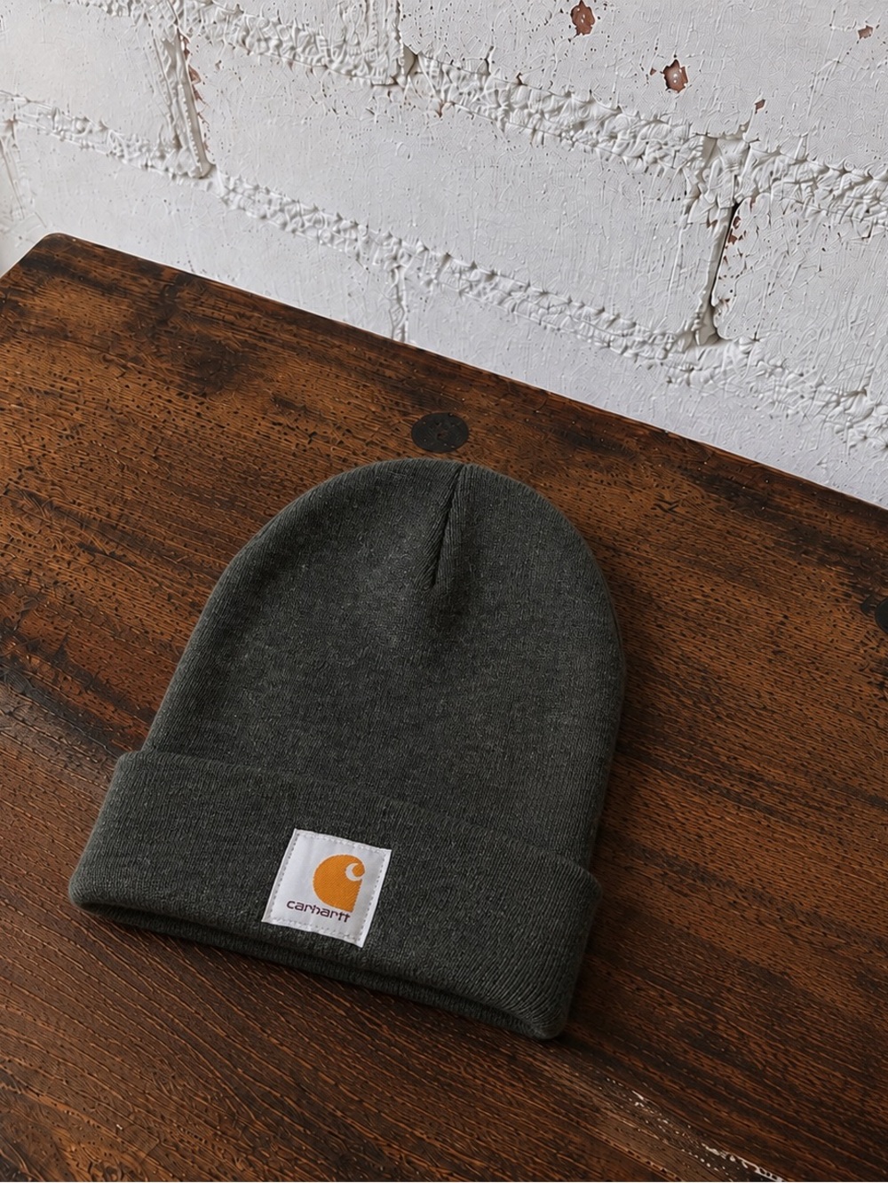 Carhartt Workwear Streetwear Charcoal Gray Cuffed Logo Knit Beanie